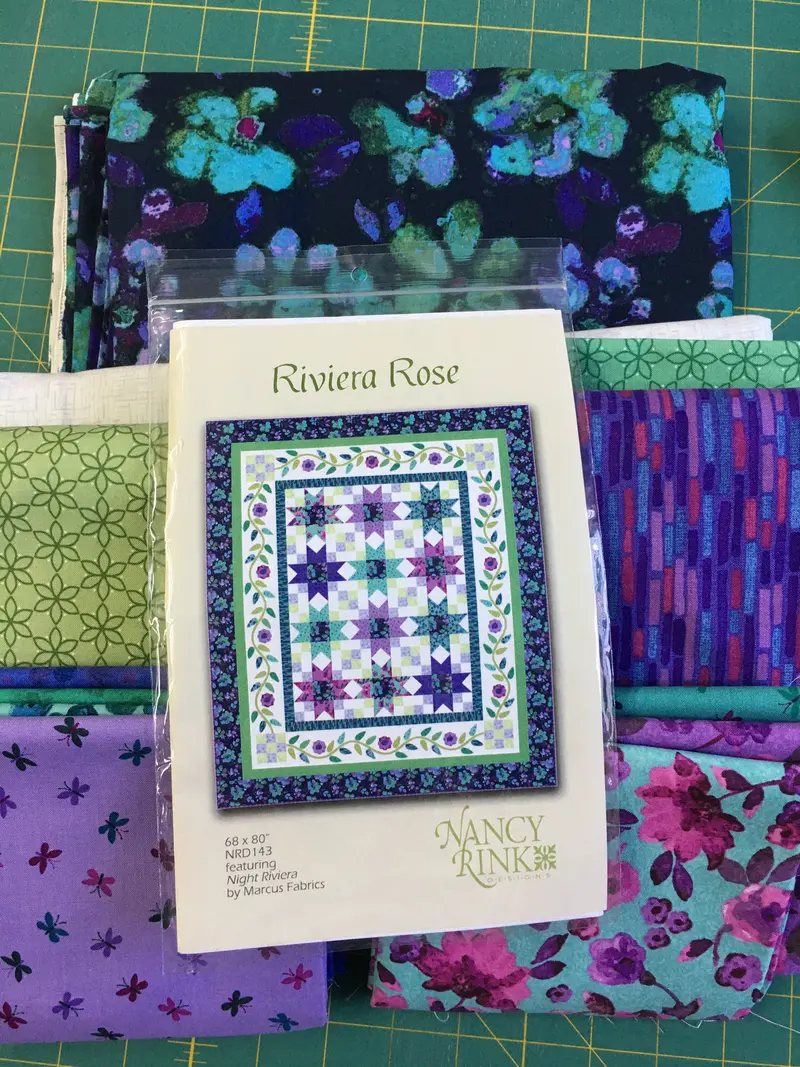 Nancy Rink Riviera Rose Pattern, Night Rivera Fabric Kit, 68 X 80. Kit Includes Fabric, Binding, & Pattern. 1