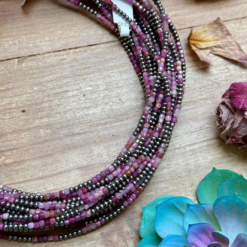 Natural Cubic Ruby Necklace With Sterling Silver Pearls – 19” 1