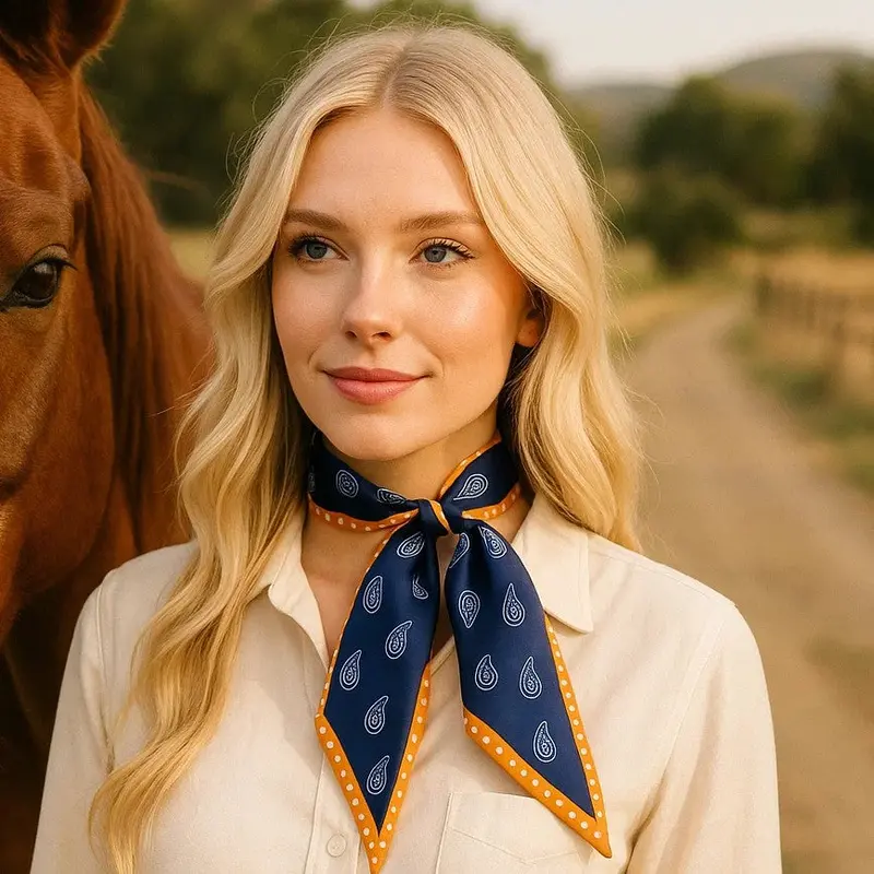 Navy And Rust Western Skinny Mini Wild Rag Scarf / Cowgirl Necktie #Tw107 1