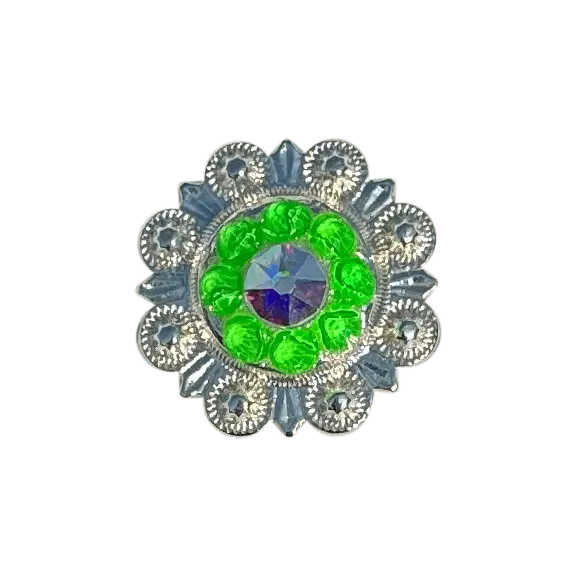 Neon Green And Ab Bright Silver 1" European Crystal Concho 1