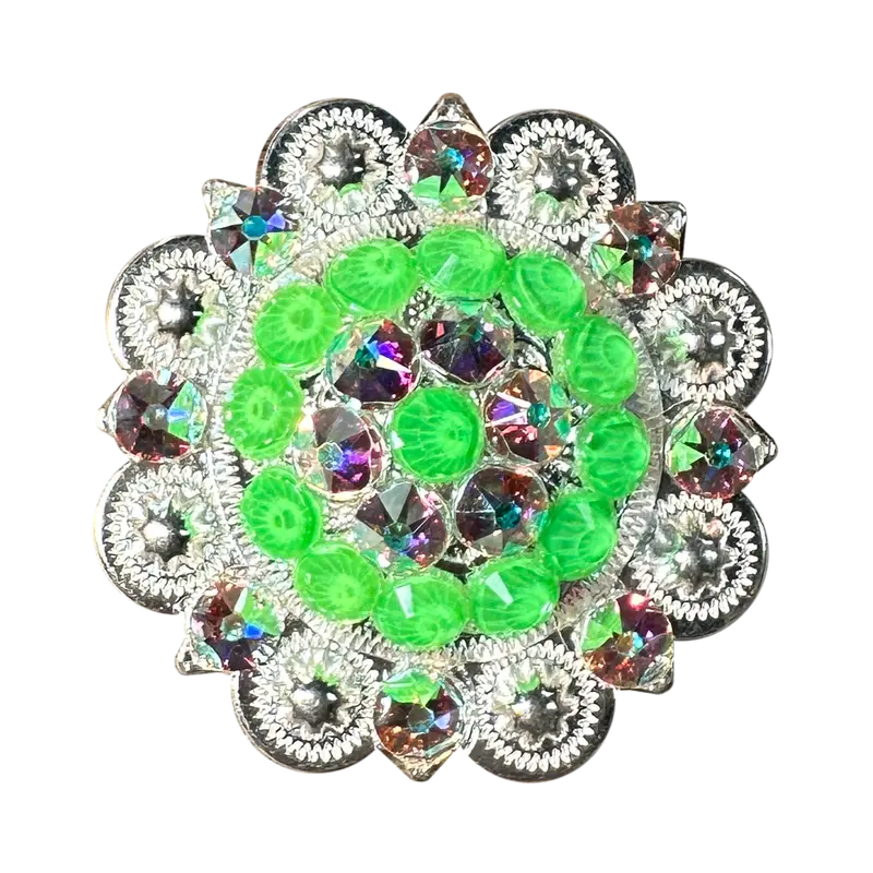 Neon Green And Ab  Bright Silver 2" European Crystal Concho 1