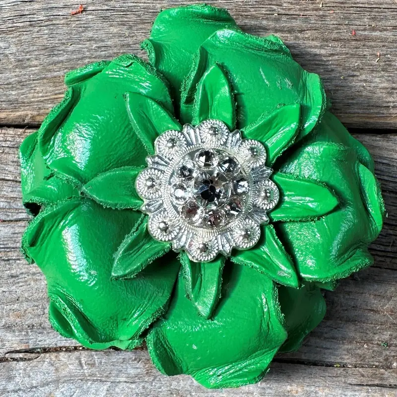 Neon Green Gardenia Flower With Bright Silver Clear 1" Concho 1