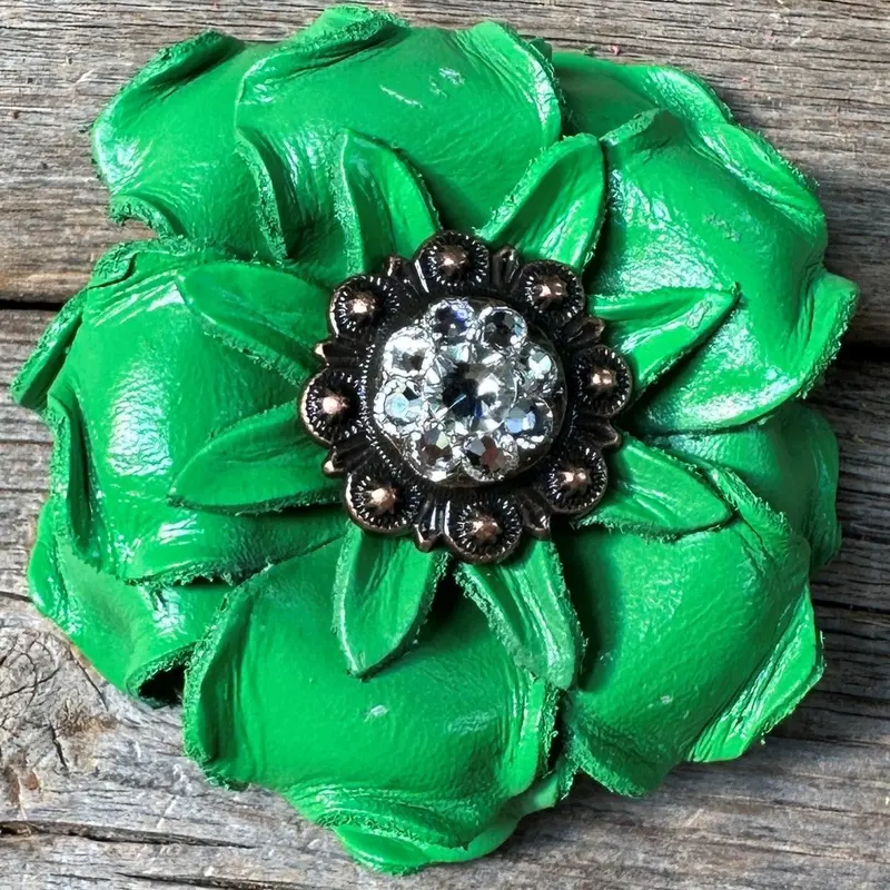 Neon Green Gardenia Flower With Copper Clear 1" Concho 1