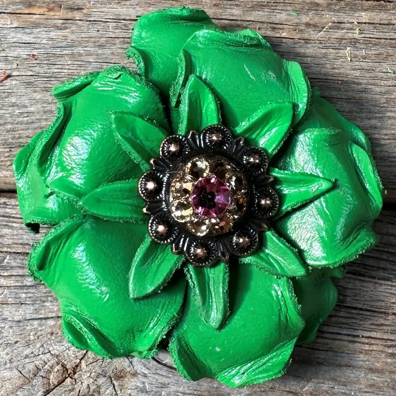 Neon Green Gardenia Flower With Copper Pink & Champagne 1" Concho 1