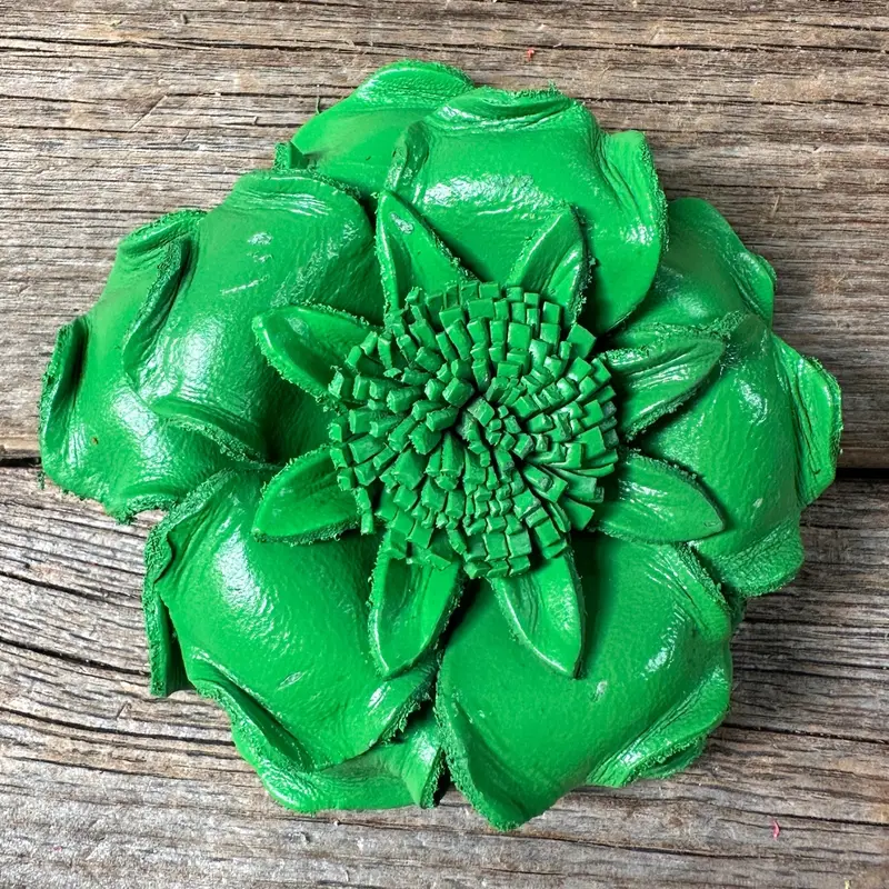Neon Green Gardenia Leather Flower 1