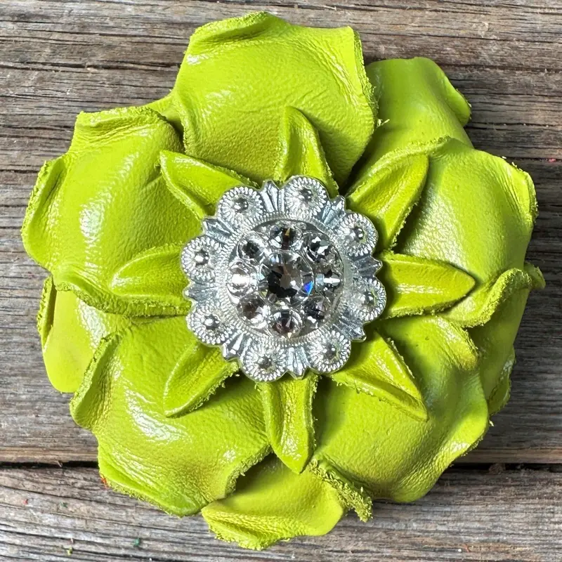 Neon Lime Gardenia Flower With Bright Silver Clear 1" Concho 1