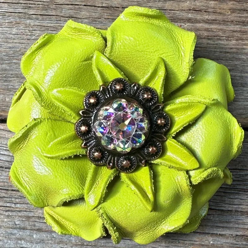 Neon Lime Gardenia Flower With Copper Ab 1" Concho 1