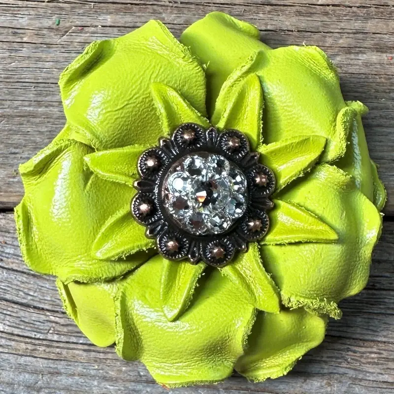 Neon Lime Gardenia Flower With Copper Clear 1" Concho 1