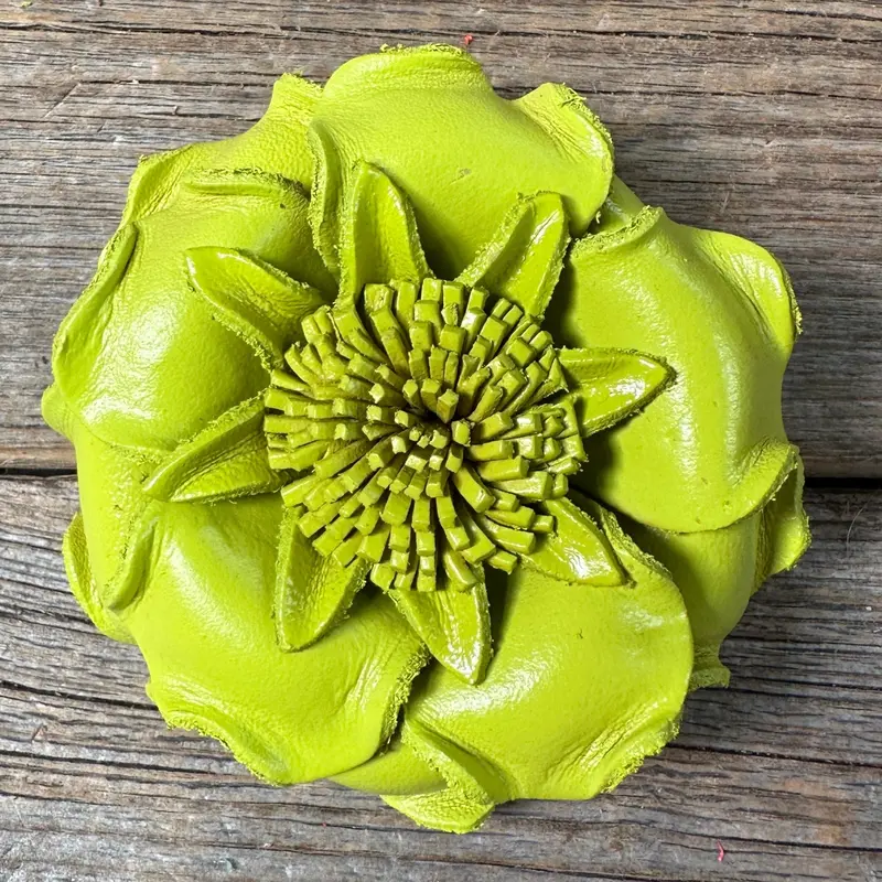 Neon Lime Gardenia Leather Flower 1