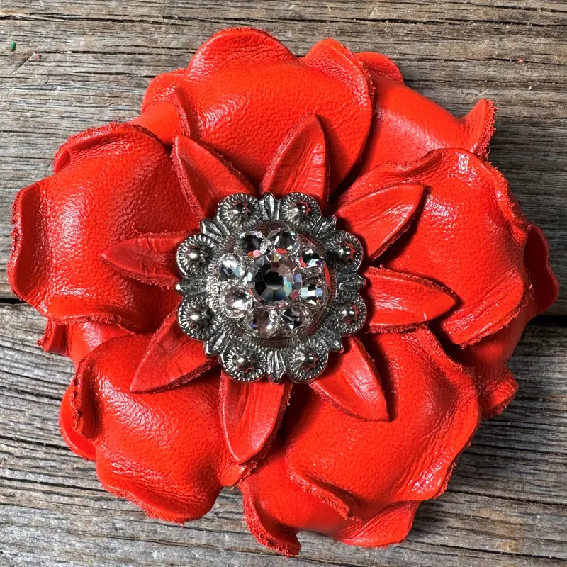 Neon Orange Gardenia Flower With Antique Silver Clear 1" Concho 1