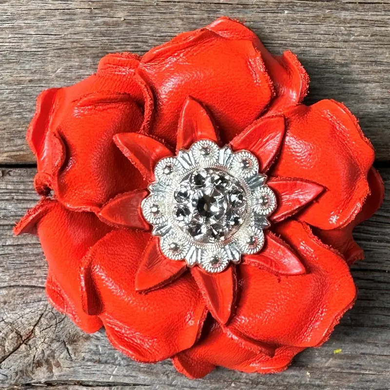 Neon Orange Gardenia Flower With Bright Silver Clear 1" Concho 1