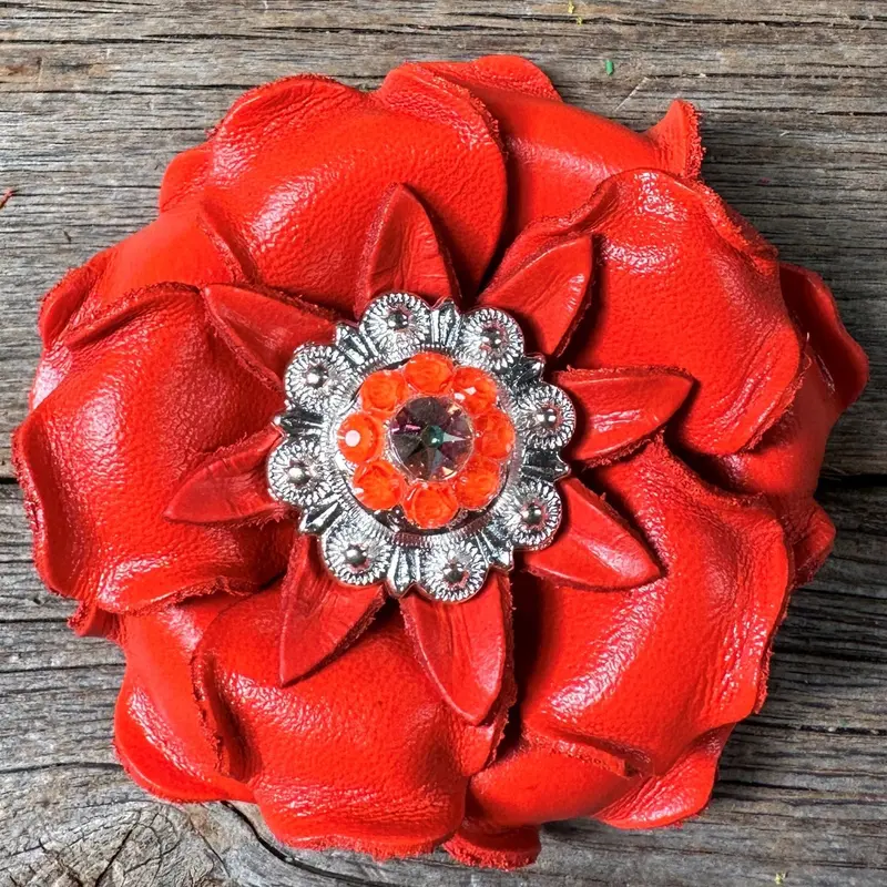 Neon Orange Gardenia Flower With Bright Silver Neon Orange & Ab 1" Concho 1