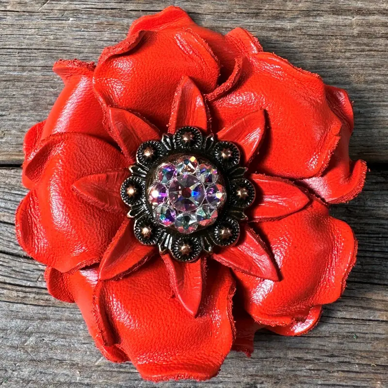 Neon Orange Gardenia Flower With Copper Ab 1" Concho 1