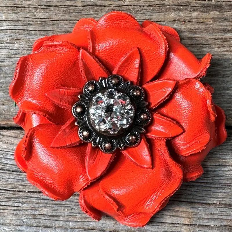 Neon Orange Gardenia Flower With Copper Clear 1" Concho 1