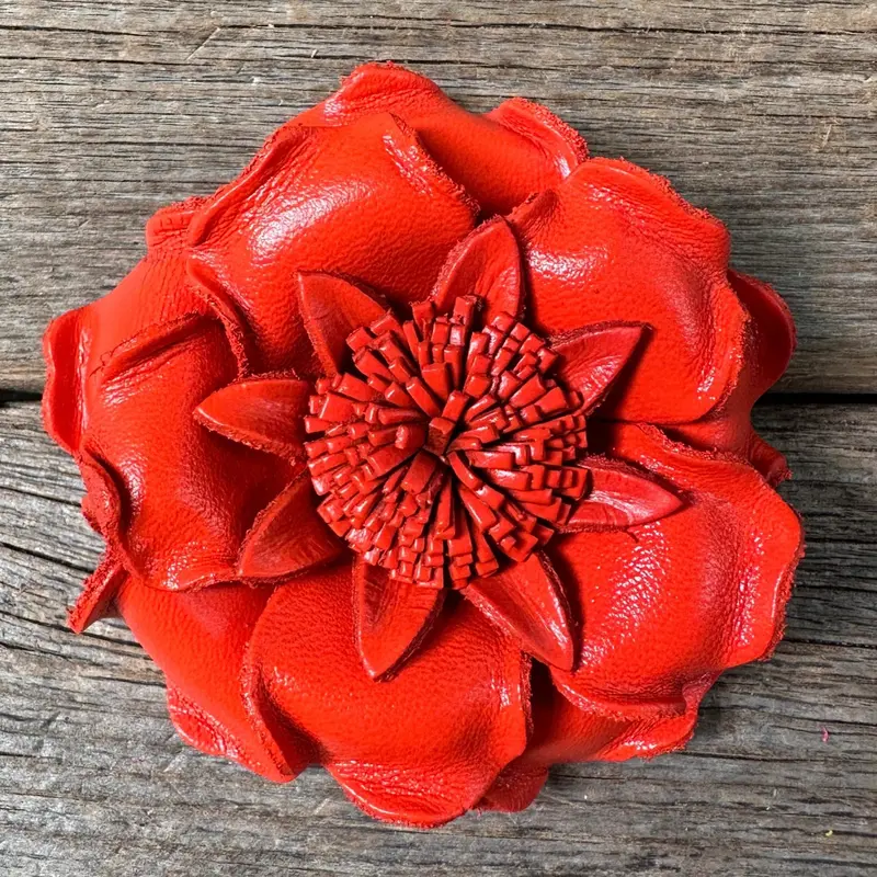 Neon Orange Gardenia Leather Flower 1
