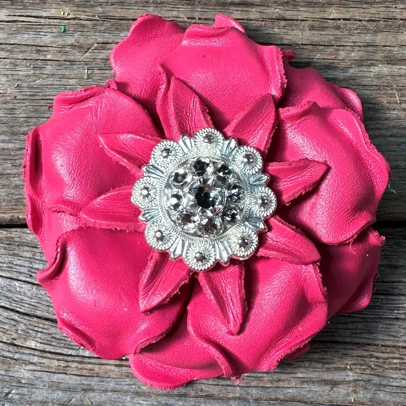 Neon Pink Gardenia Flower With Bright Silver Clear 1" Concho 1
