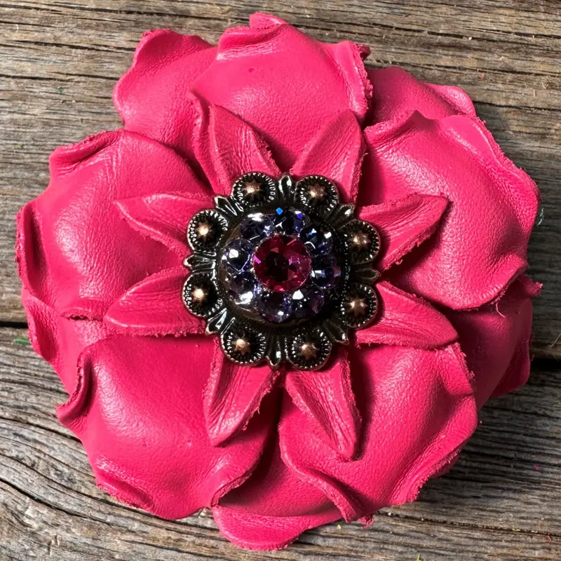 Neon Pink Gardenia Flower With Copper Fuchsia & Lilac 1" Concho 1