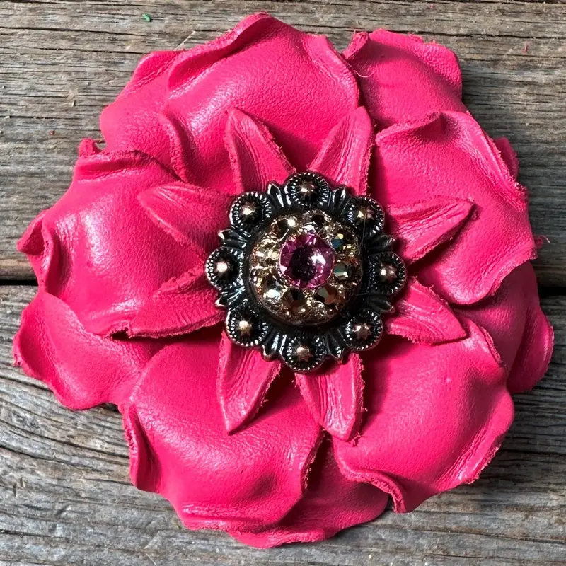 Neon Pink Gardenia Flower With Copper Pink & Champagne 1" Concho 1