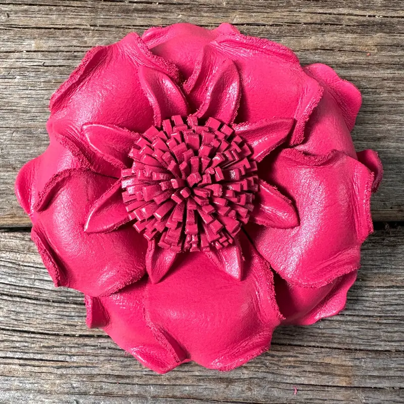 Neon Pink Gardenia Leather Flower 1