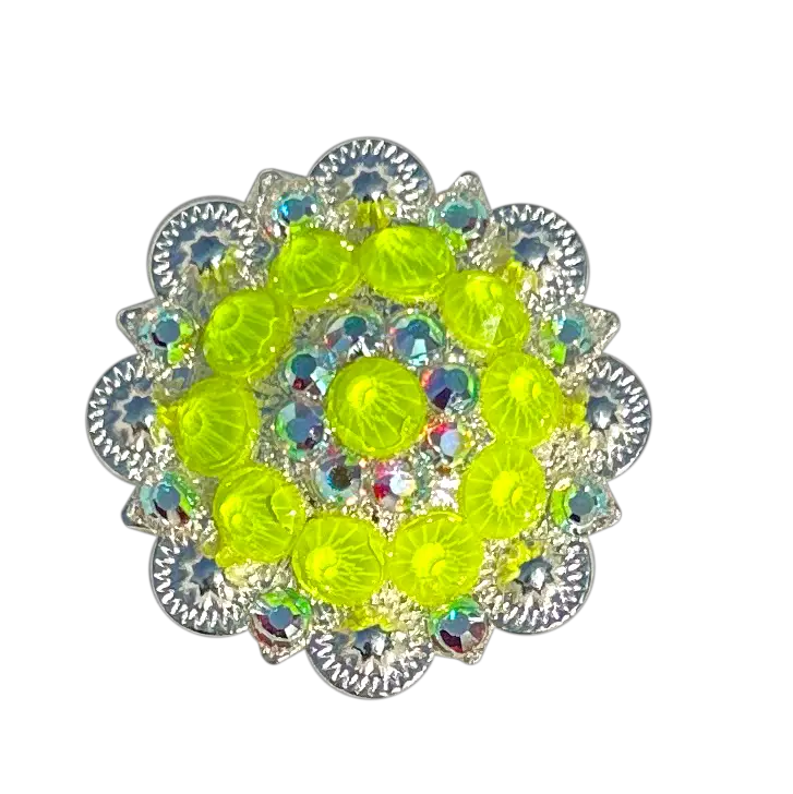 Neon Yellow And Ab  Bright Silver 1.5" European Crystal Concho 1