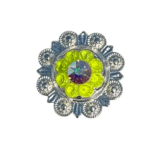 Neon Yellow And Ab Bright Silver 1" European Crystal Concho 1