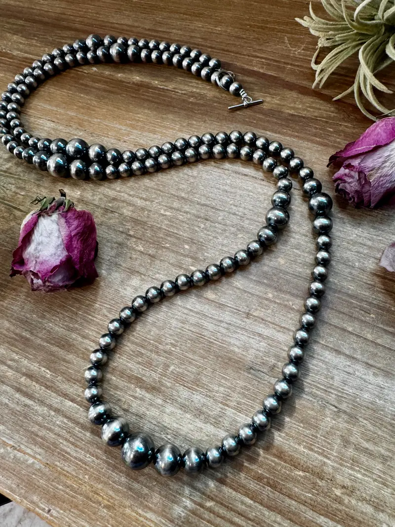 Nfr Collection Necklace – Graduated Sterling Silver Pearls 8Mm To 14Mm 46.5" 2