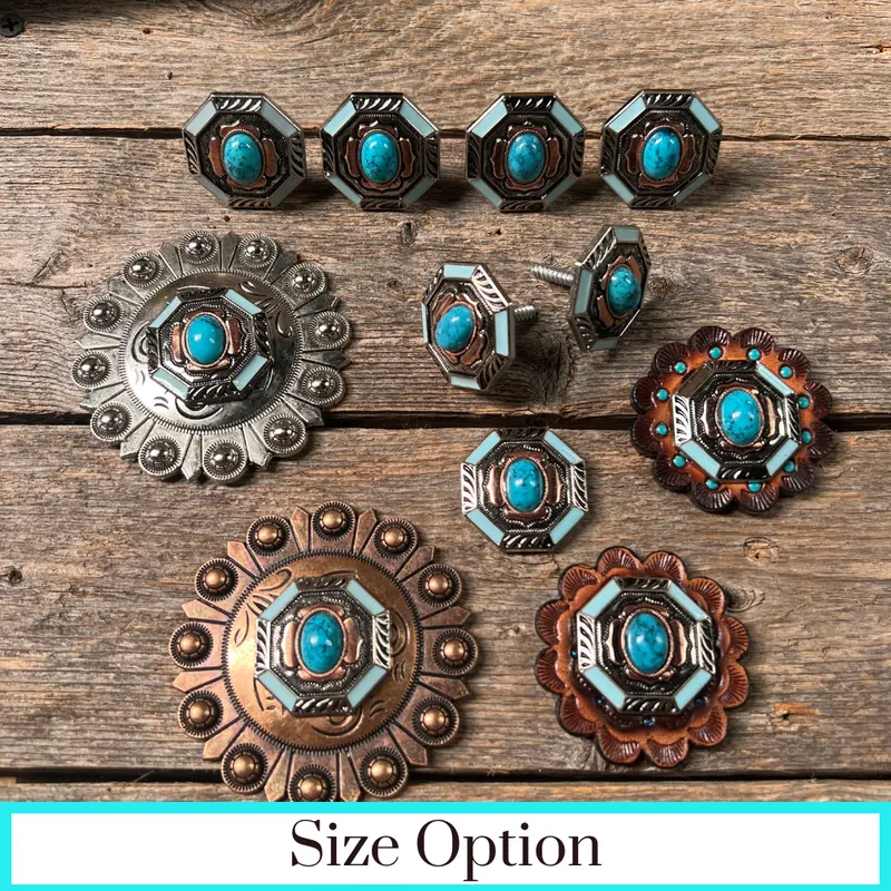 Octagon Turquoise Floral Western Concho W221 1
