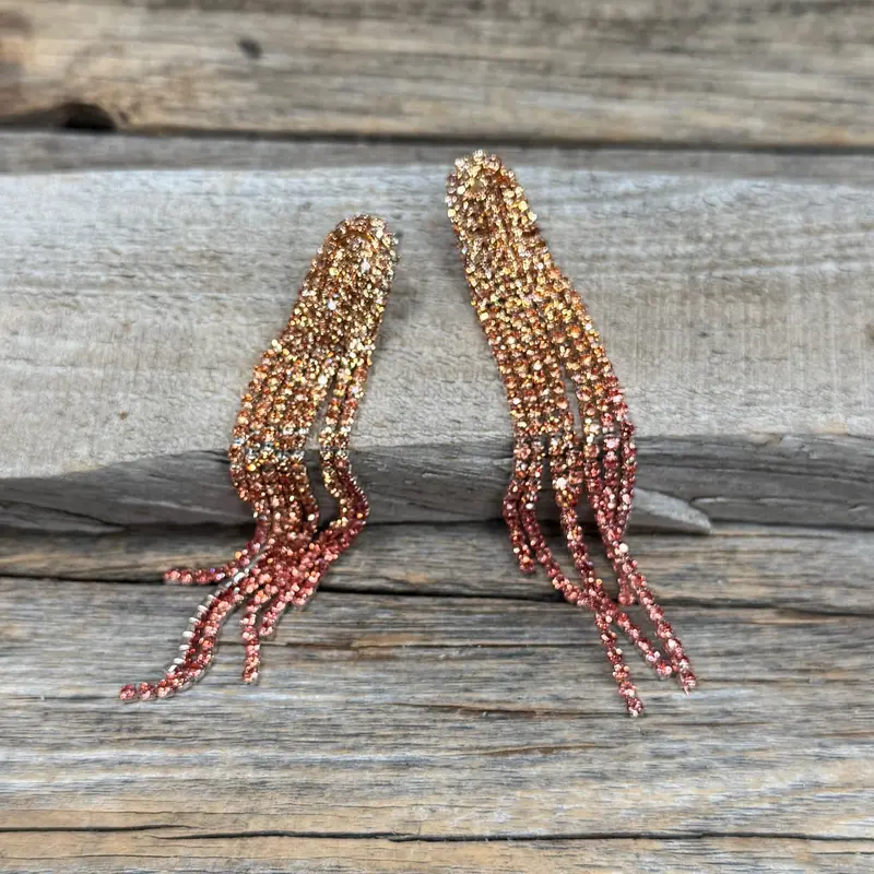 Orange And Red Rodeo Inspired Rhinestone Dangle Fashion Earrings 1