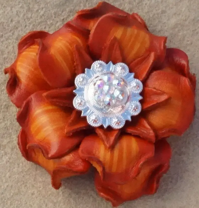 Orange Gardenia Flower With Bright Silver Ab 1" Concho 1
