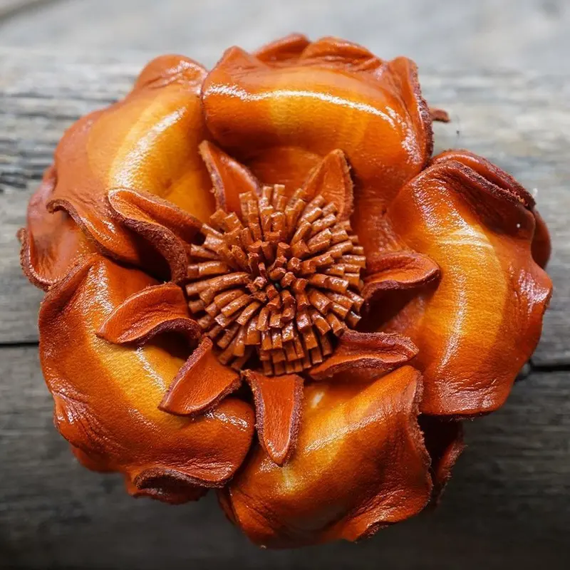 Orange Gardenia Leather Flower 1