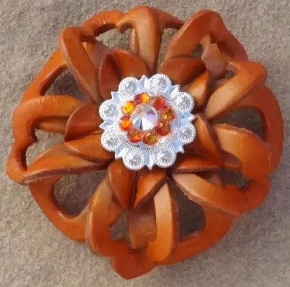 Orange Lotus Flower With Bright Silver Fire Opal & Clear 1" Concho 1