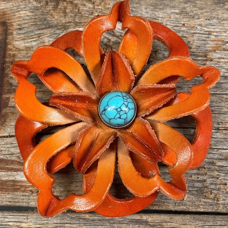 Orange Lotus Flower With Round Turquoise Cabochon 1