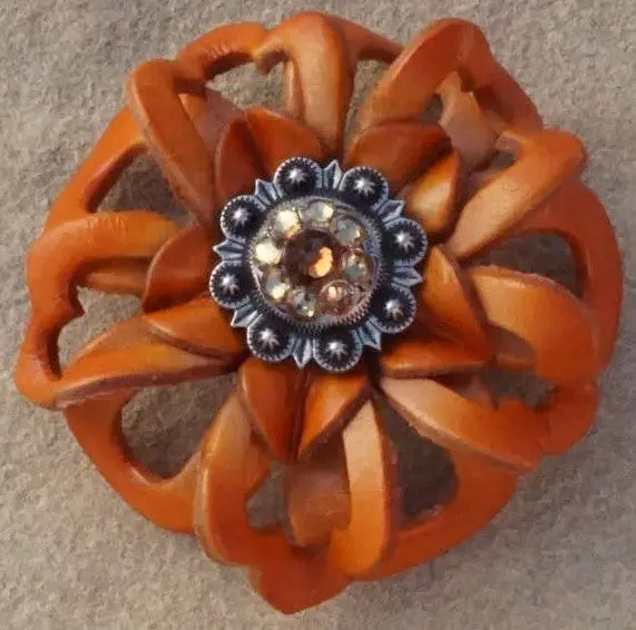 Orange Lotus Leather Flowers - 1" Crystal Conchos - Options 6
