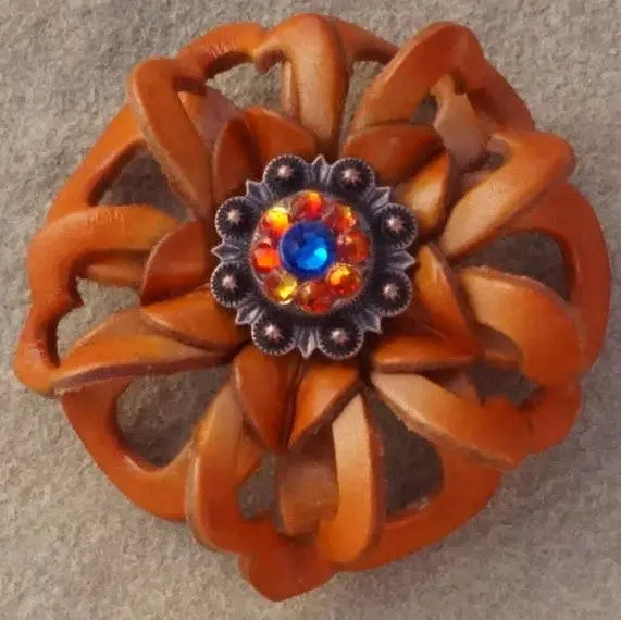 Orange Lotus Leather Flowers - 1" Crystal Conchos - Options 7