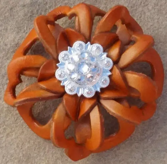 Orange Lotus Leather Flowers - 1" Crystal Conchos - Options 7