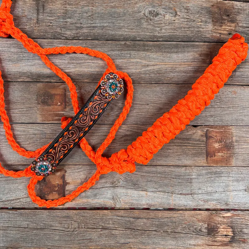 Orange Mule Tape Halter - Fire Opal And Teal #Mt205 1