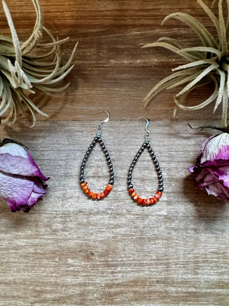 Orange Spiny Oyster Earrings – Sterling Silver Pearls 1