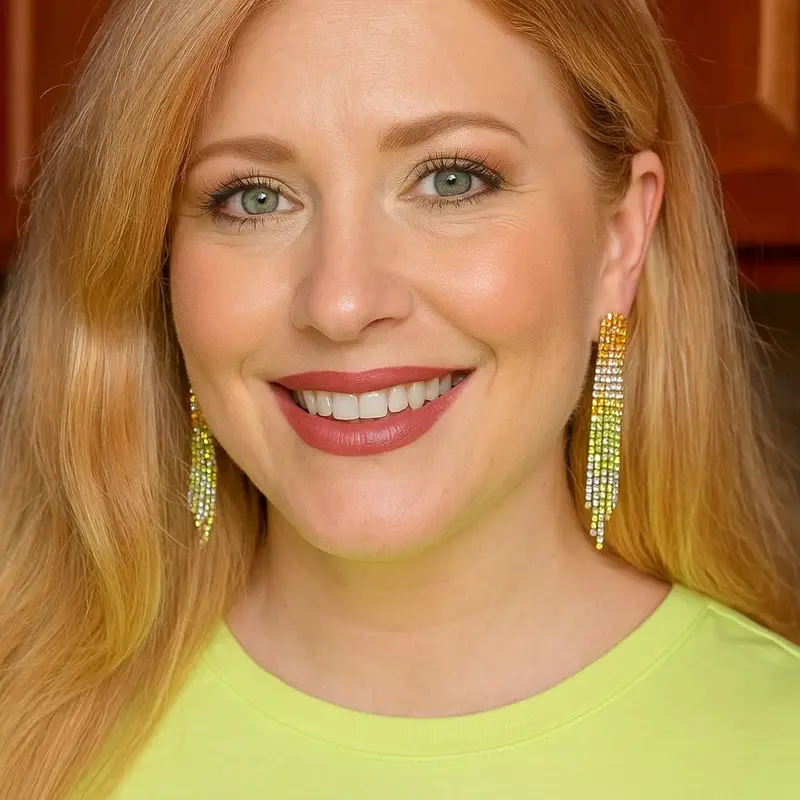 Orange. White And Green Rodeo Inspired Rhinestone Dangle Fashion Earrings 1
