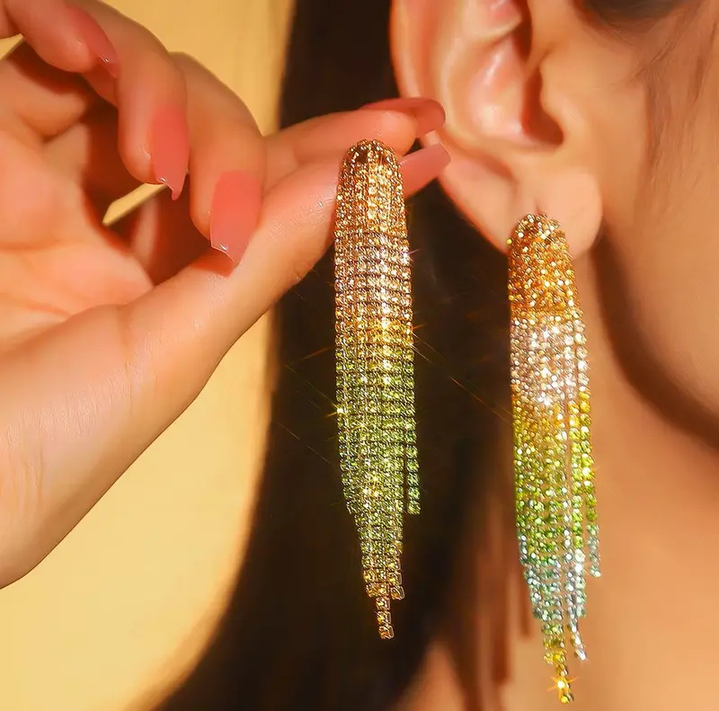 Orange. White And Green Rodeo Inspired Rhinestone Dangle Fashion Earrings 2