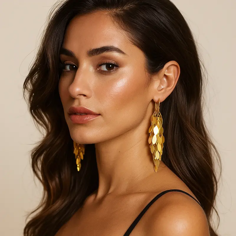 Outlaw Gold Long Leaves Dangle Fashion Earrings 1