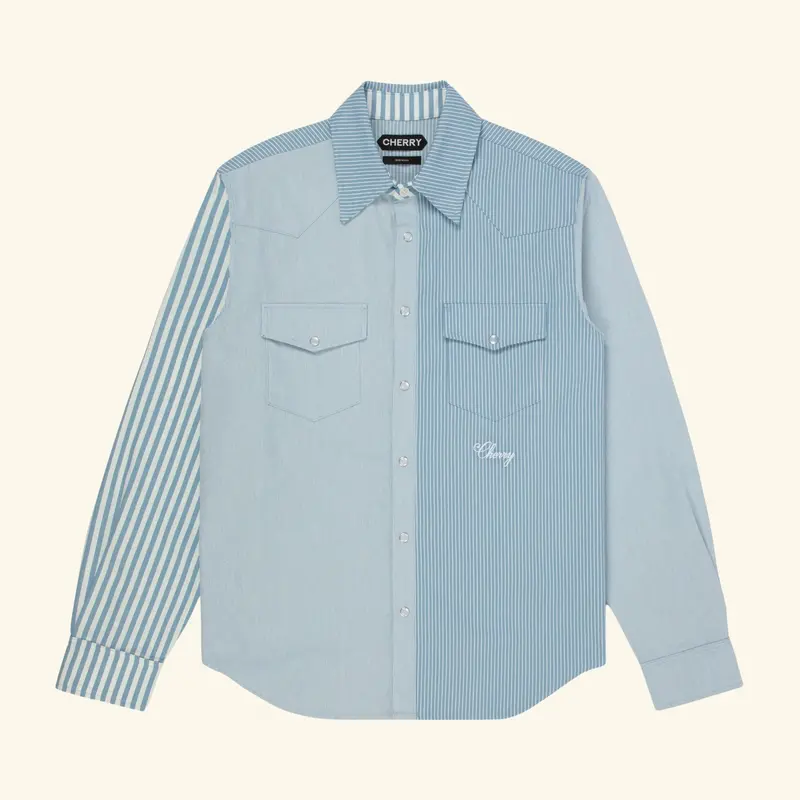Patchwork Western Shirt (Blue/White) 1