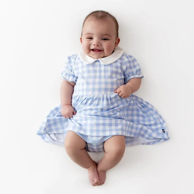 Peter Pan Collar Bodysuit Dress In Gingham Breeze 1