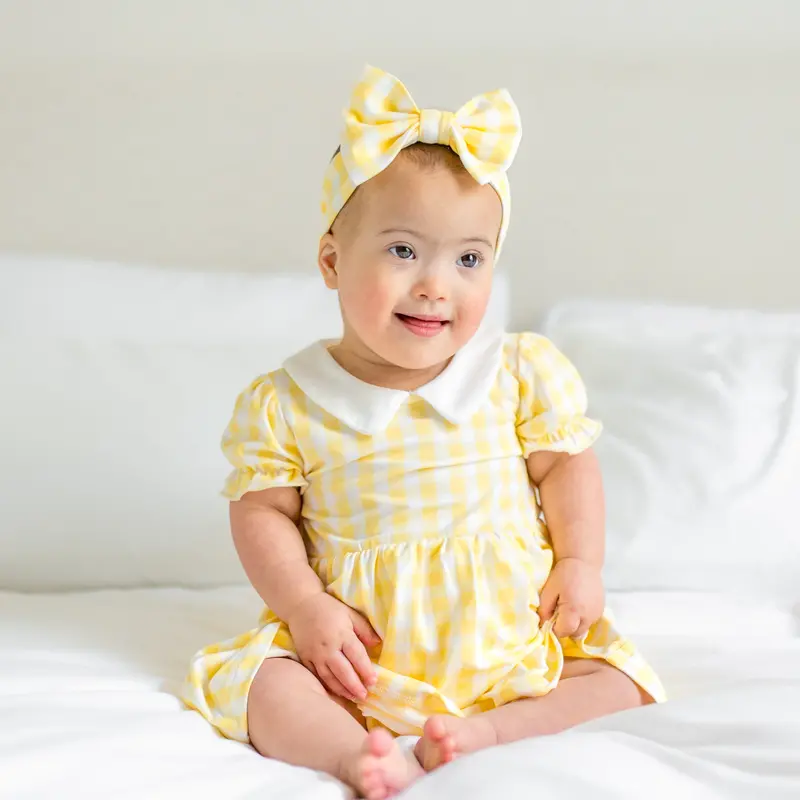 Peter Pan Collar Bodysuit Dress In Gingham Chamomile 1