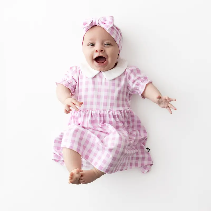 Peter Pan Collar Bodysuit Dress In Gingham Thistle 1