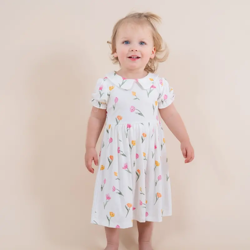 Peter Pan Collar Bodysuit Dress In Tulip 1