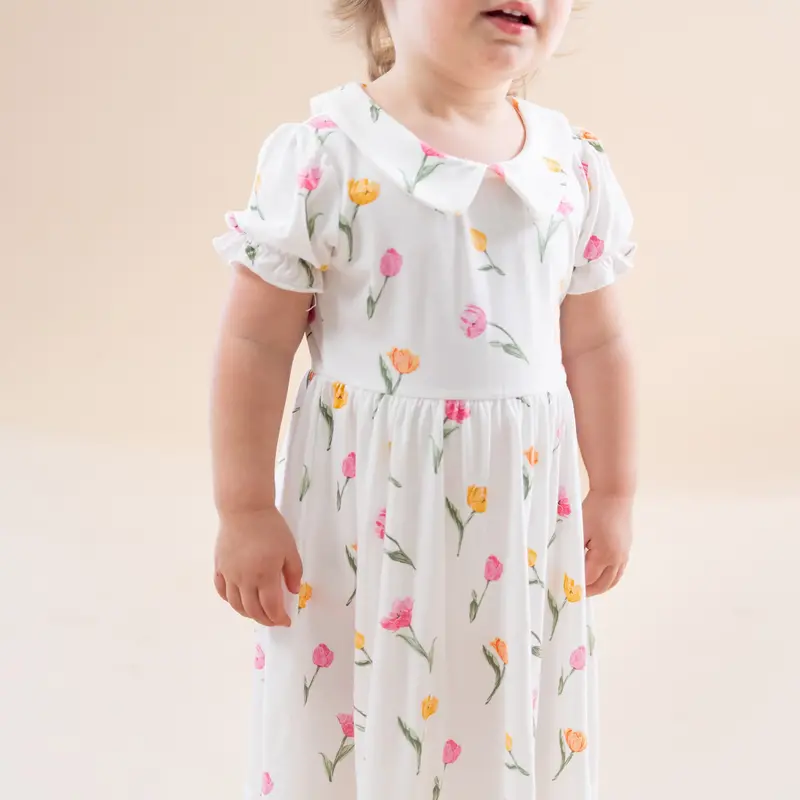 Peter Pan Collar Bodysuit Dress In Tulip 4