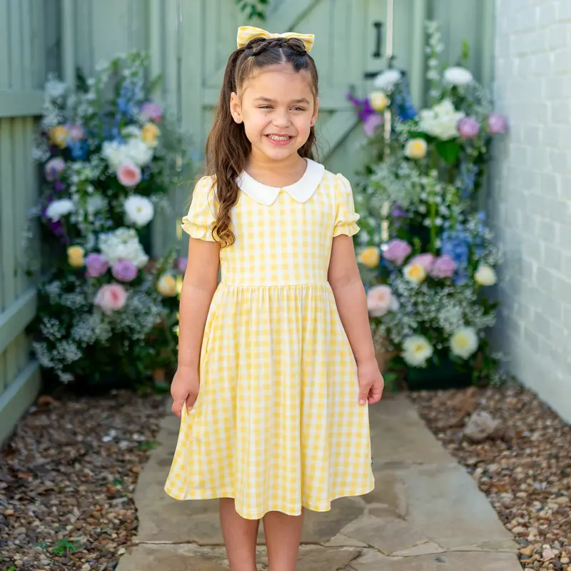 Peter Pan Collar Dress In Gingham Chamomile 1