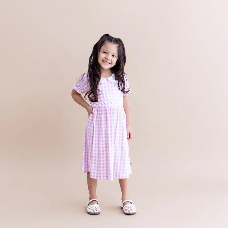 Peter Pan Collar Dress In Gingham Thistle 1