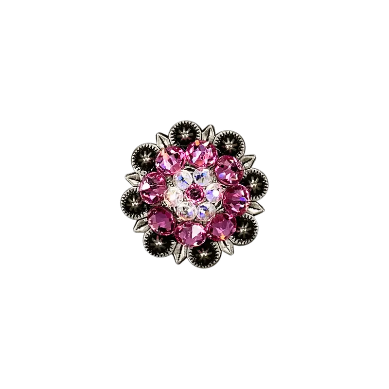 Pink & Ab Antique Silver 1.25" European Crystal Concho 1