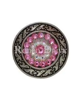 Pink & Ab Antique Silver 1.5" Disc European Crystal Concho 1